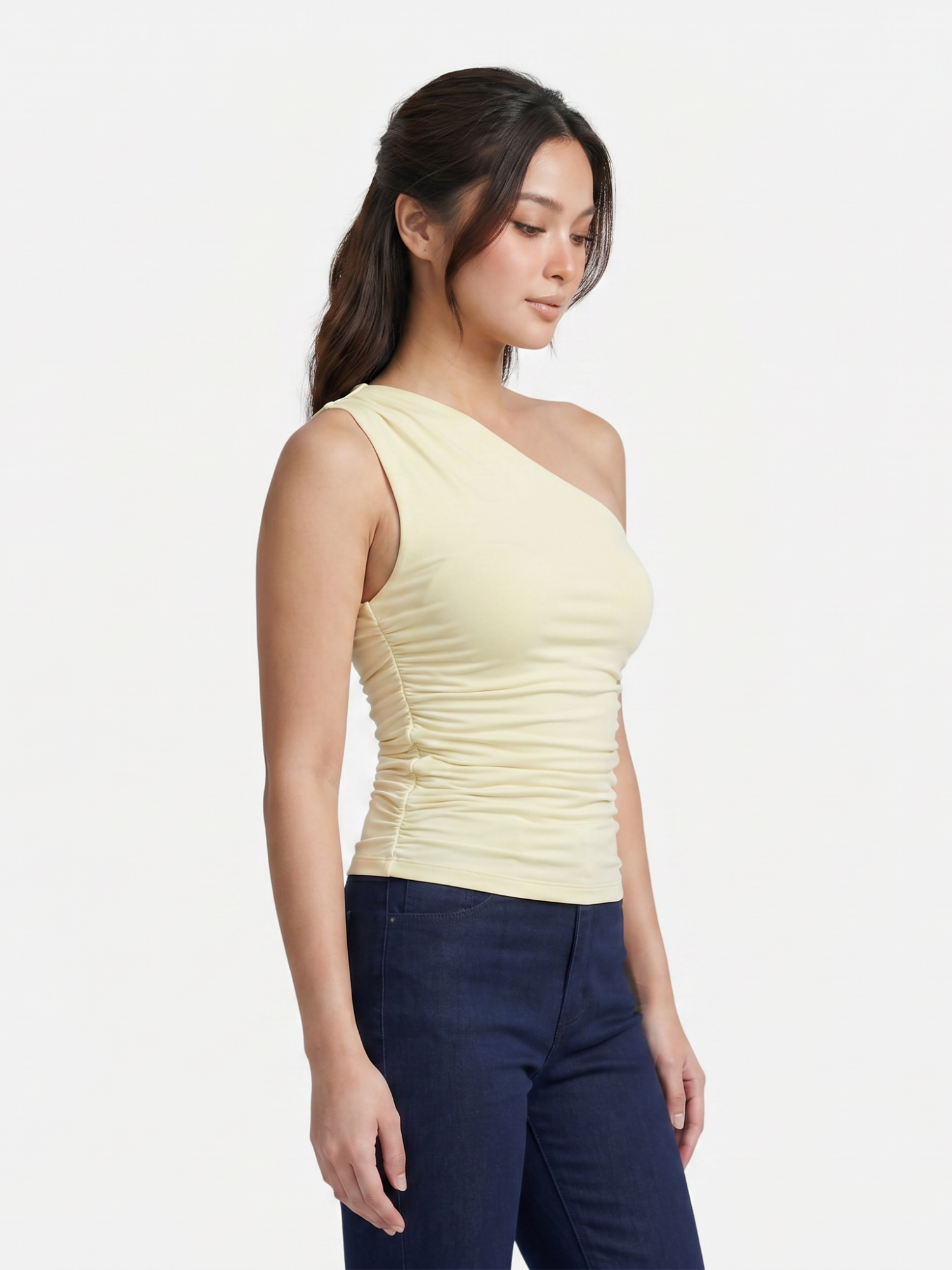 Women's One-Shoulder Ruched Sleeveless Top