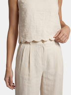 Women’s Sleeveless Scallop Hem Top and Wide-Leg Trousers Set