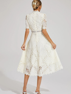 Women's Embroidered High Neck A-Line Midi Dress