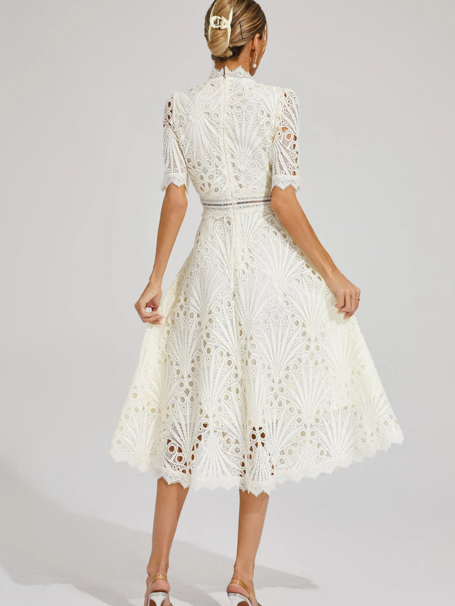 Women's Embroidered High Neck A-Line Midi Dress