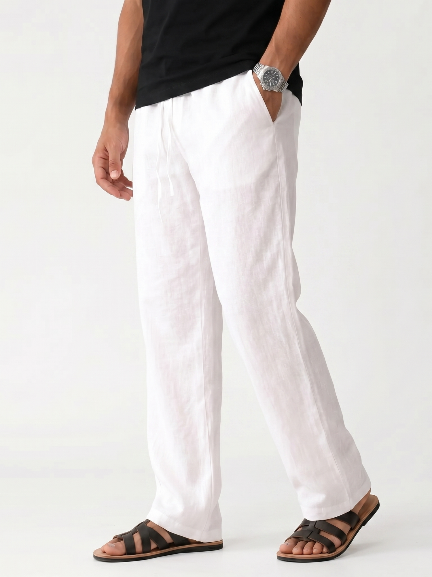 Men's Drawstring Straight-Leg Linen Trousers