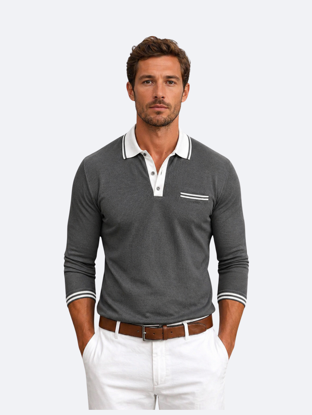 Men’s Long Sleeve Polo Shirt – Structured Smart Casual Design