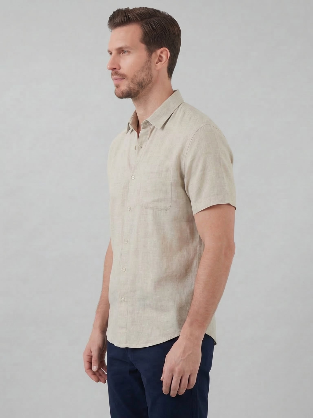 Men’s Short-Sleeve Linen Shirt with Button Closure