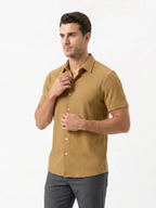 Men’s Short Sleeve Textured Button-Up Shirt – Slim Fit