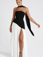 Women's Plunging Neck Velvet Maxi Dress with Side Slit