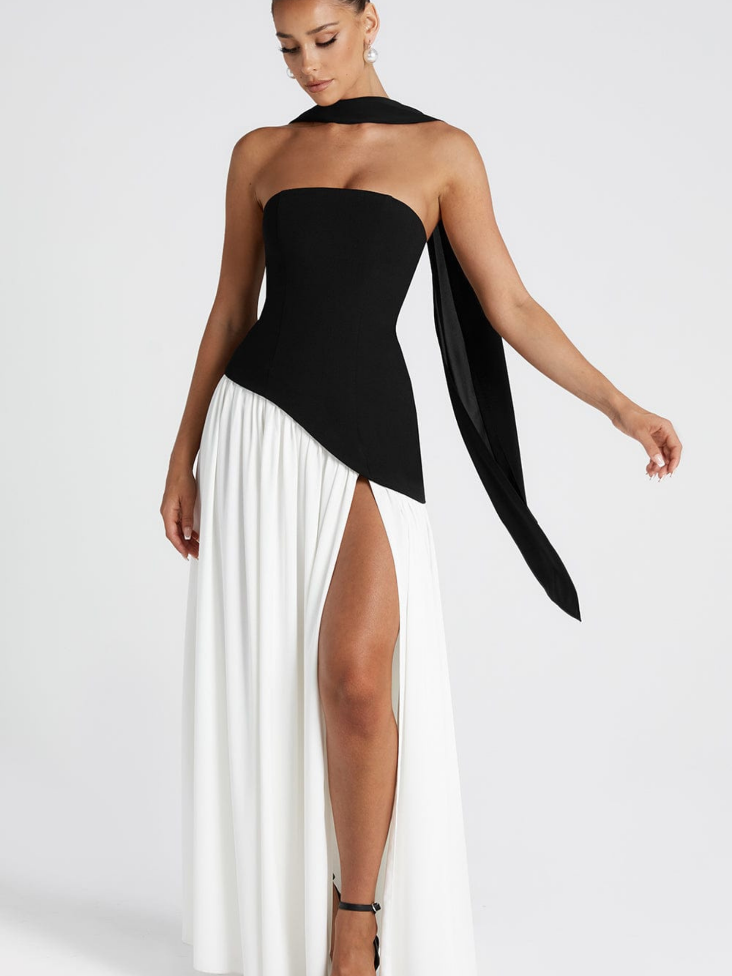 Women's Plunging Neck Velvet Maxi Dress with Side Slit