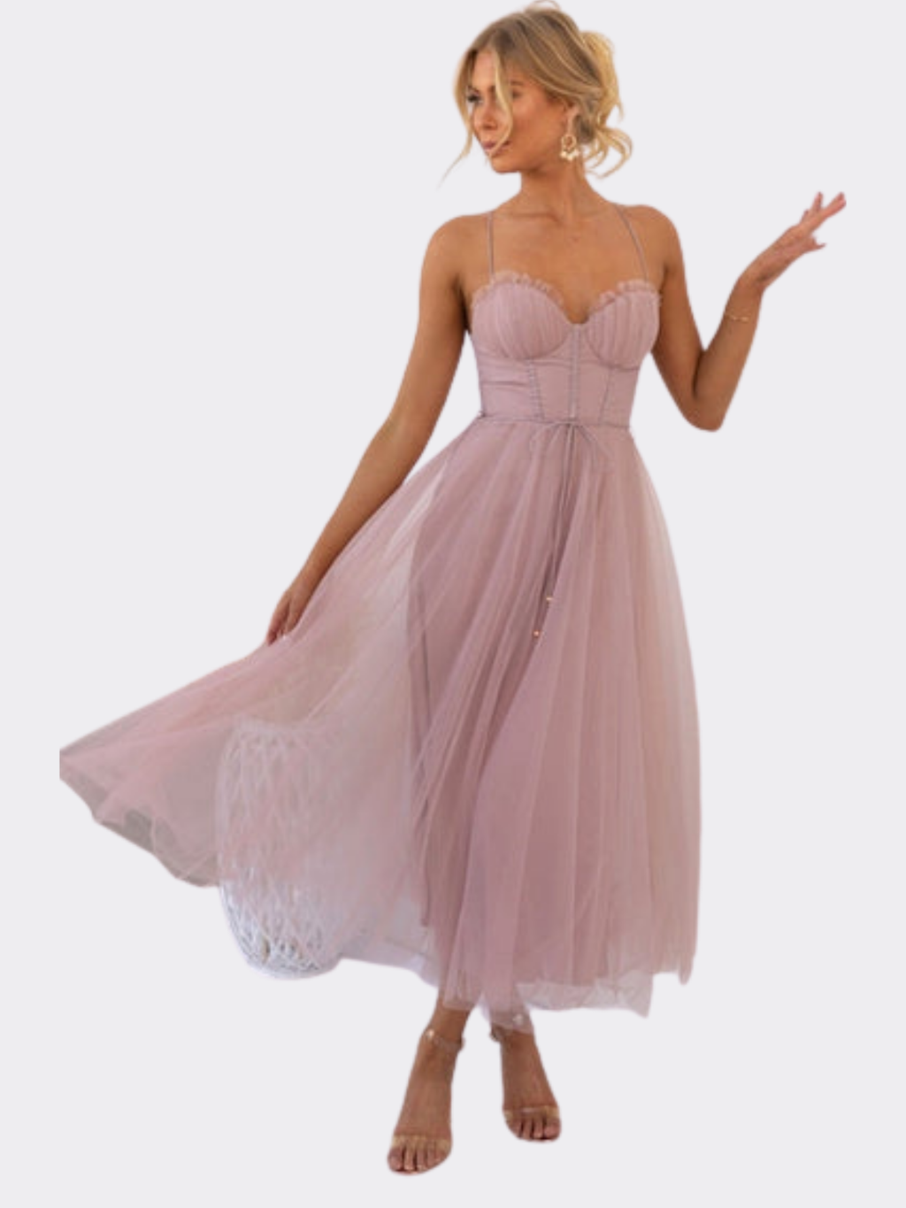 Women's Sleeveless Midi Dress with Round Neck and Flared Skirt