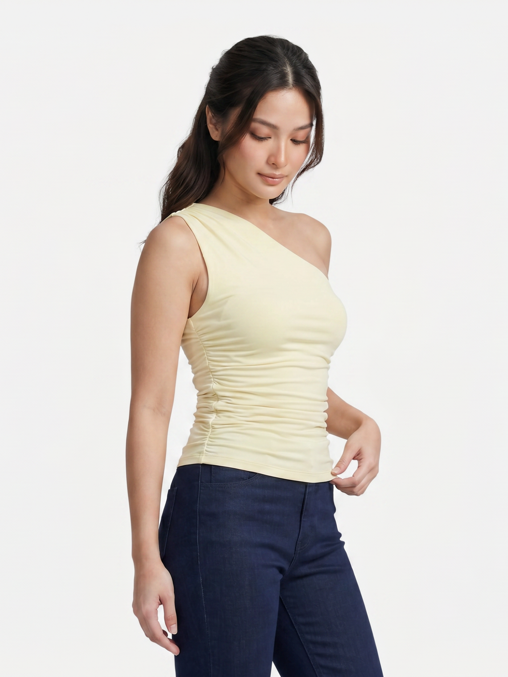 Women's One-Shoulder Ruched Sleeveless Top
