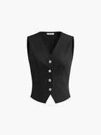 Women’s Sleeveless Button Front Vest & High-Waist Wide-Leg Trouser Set