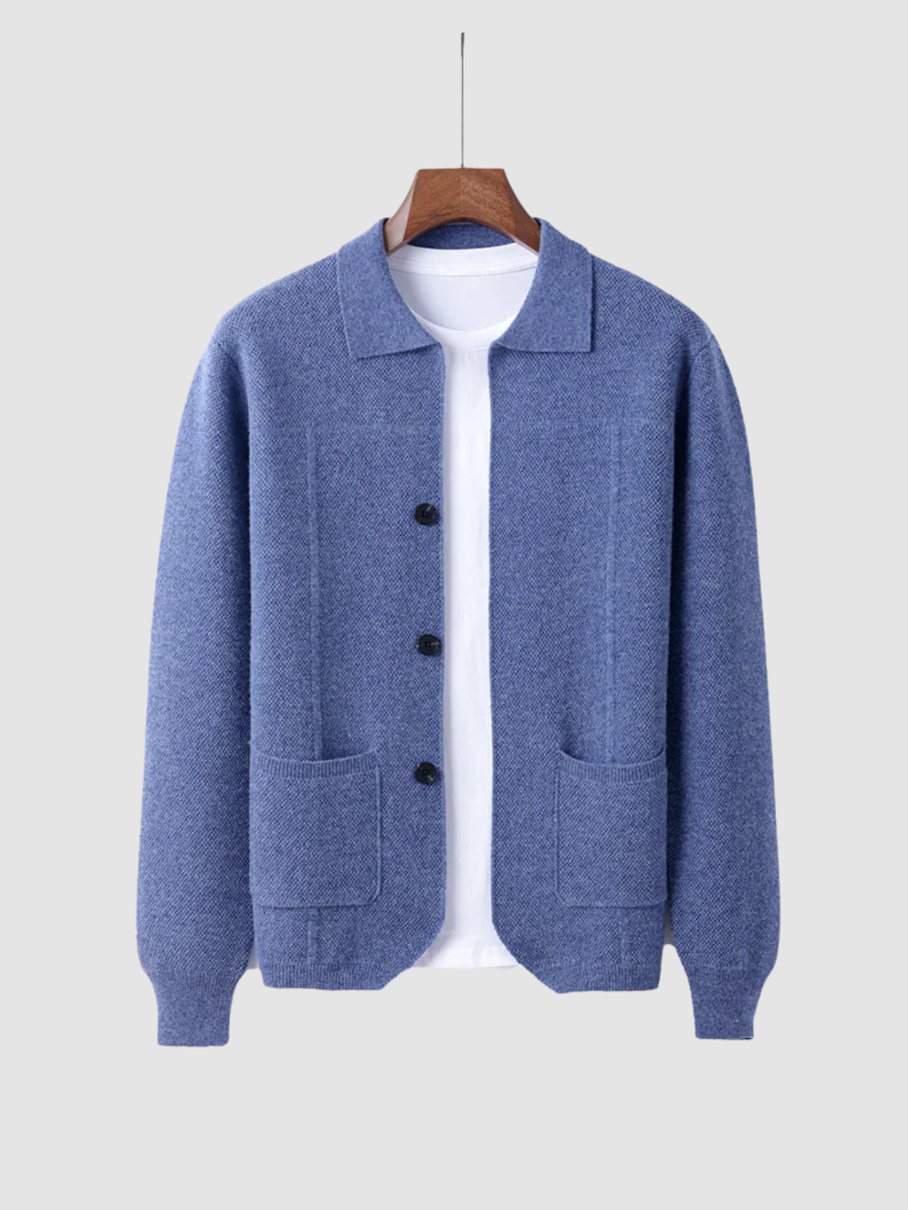 Men’s Knit Cardigan – Polo Collar, Long Sleeve, Button Front, Regular Fit