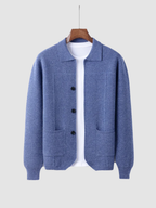 Men’s Knit Cardigan – Polo Collar, Long Sleeve, Button Front, Regular Fit