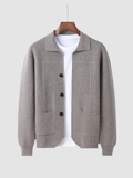 Men’s Knit Cardigan – Polo Collar, Long Sleeve, Button Front, Regular Fit