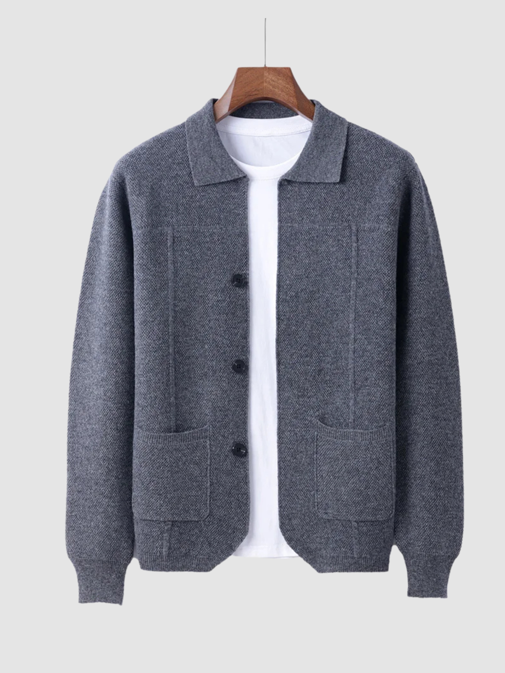Men’s Knit Cardigan – Polo Collar, Long Sleeve, Button Front, Regular Fit