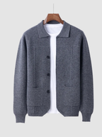 Men’s Knit Cardigan – Polo Collar, Long Sleeve, Button Front, Regular Fit