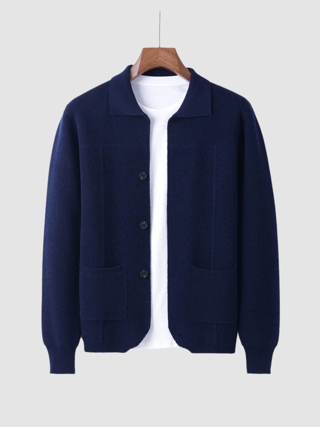 Men’s Knit Cardigan – Polo Collar, Long Sleeve, Button Front, Regular Fit