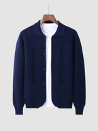 Men’s Knit Cardigan – Polo Collar, Long Sleeve, Button Front, Regular Fit