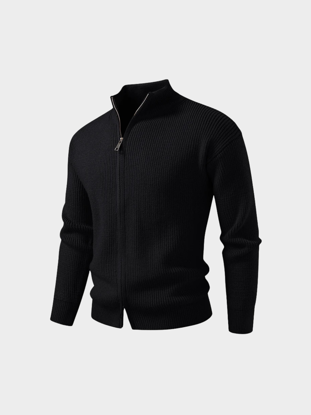 Men’s Knit Zip-Up Jacket – Stand Collar, Long Sleeve, Regular Fit