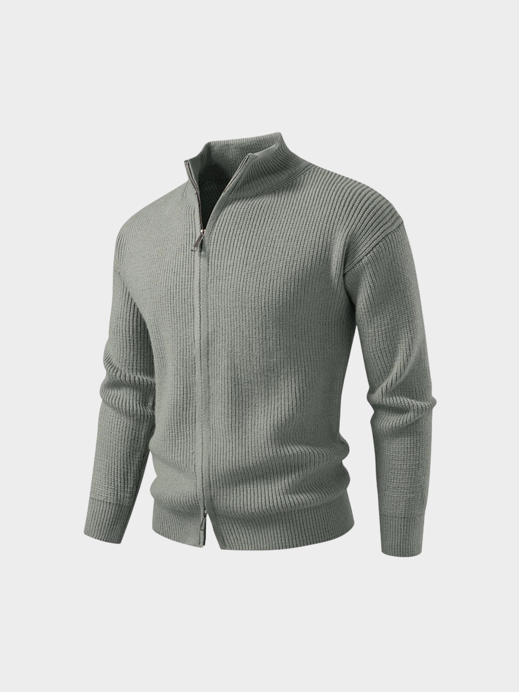 Men’s Knit Zip-Up Jacket – Stand Collar, Long Sleeve, Regular Fit