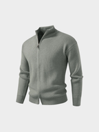Men’s Knit Zip-Up Jacket – Stand Collar, Long Sleeve, Regular Fit