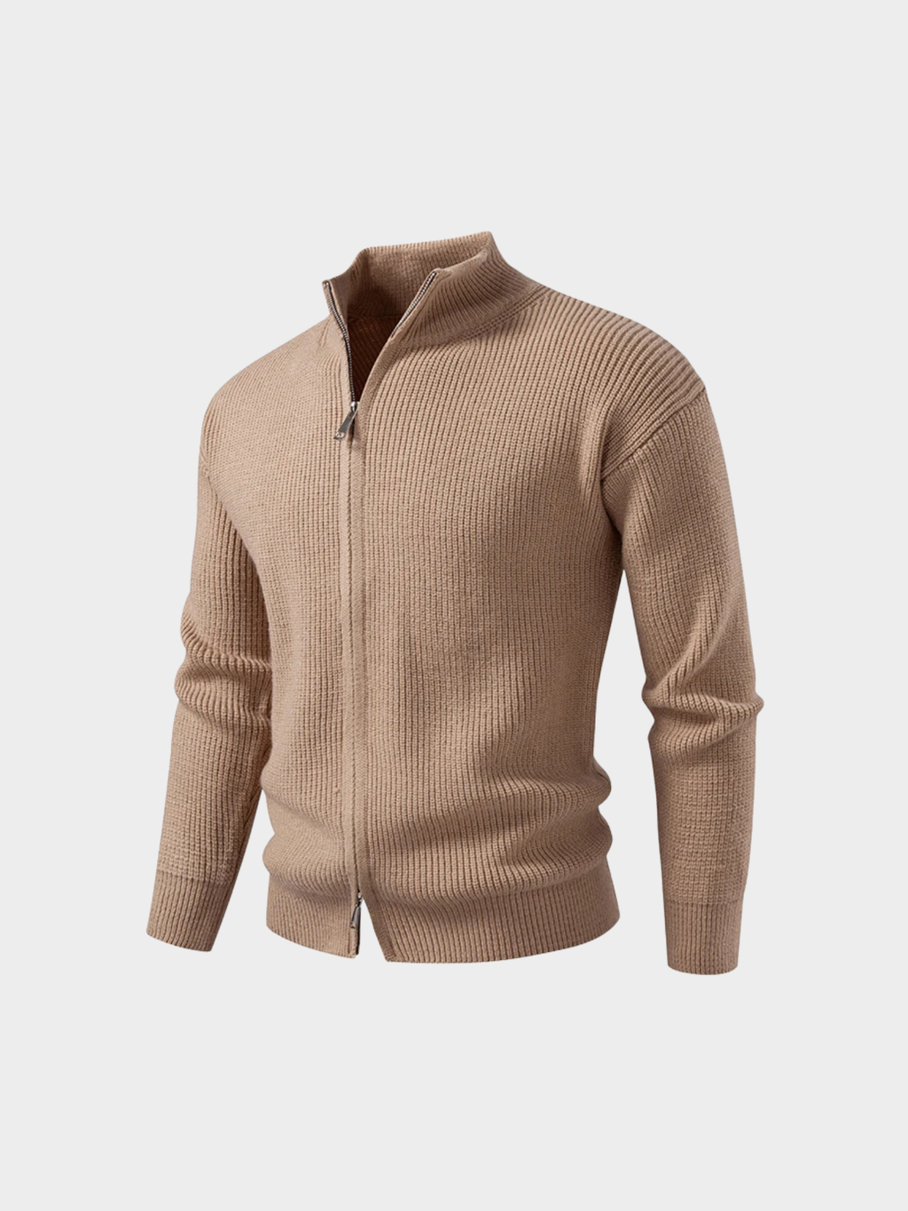Men’s Knit Zip-Up Jacket – Stand Collar, Long Sleeve, Regular Fit