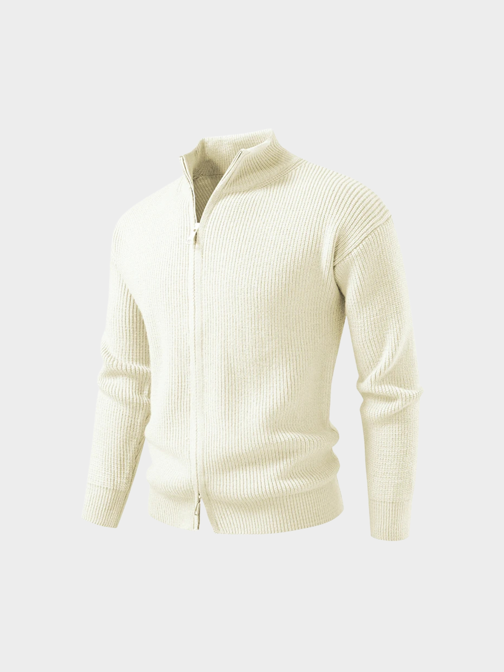Men’s Knit Zip-Up Jacket – Stand Collar, Long Sleeve, Regular Fit