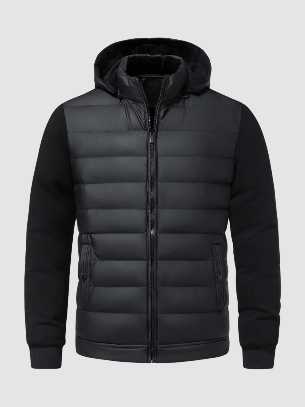 Men’s Quilted Jacket – Detachable Hood, Zip Closure, Long Sleeve, Regular Fit