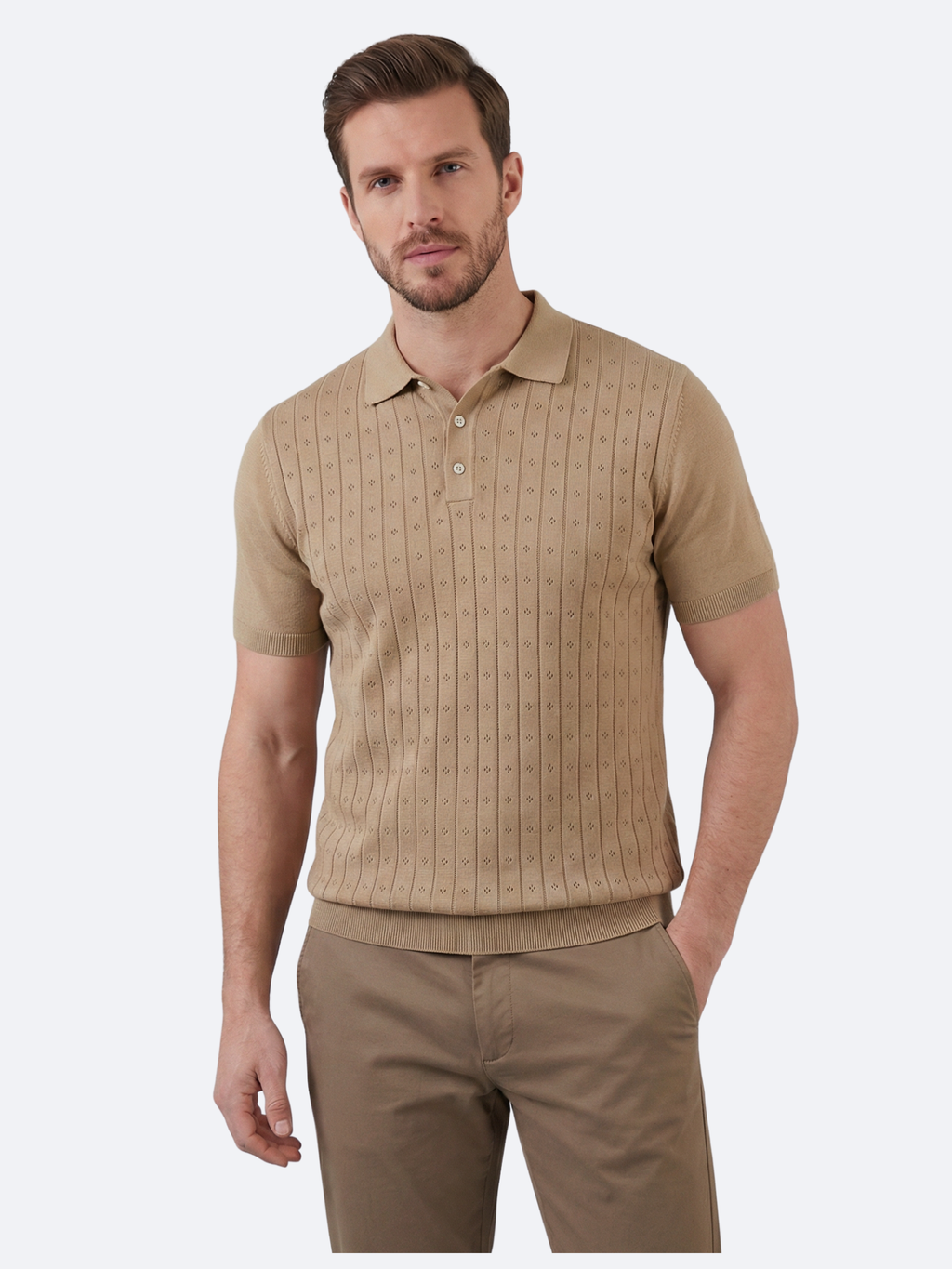 Men’s Short-Sleeve Polo Shirt with Lapel Collar