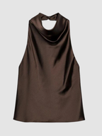 Women’s Halter-Neck Top – Sleeveless, Backless Detail, Draped Front