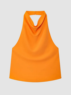 Women’s Halter-Neck Top – Sleeveless, Backless Detail, Draped Front