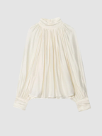 Women’s High-Neck Blouse – Long Sleeve, Draped Front Detail, Structured Fit