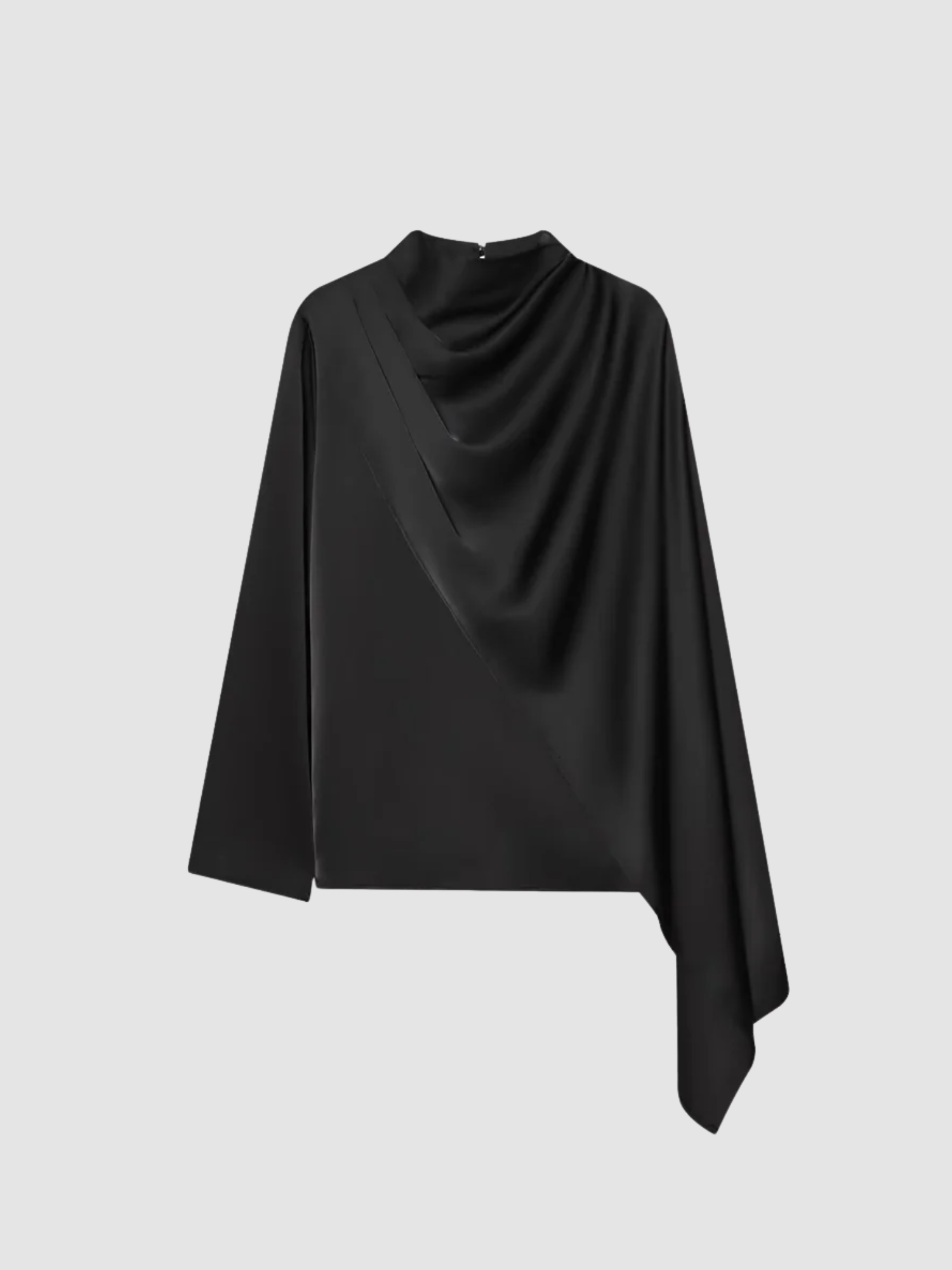 Women’s High-Neck Draped Top – Long Sleeve, Structured Fit