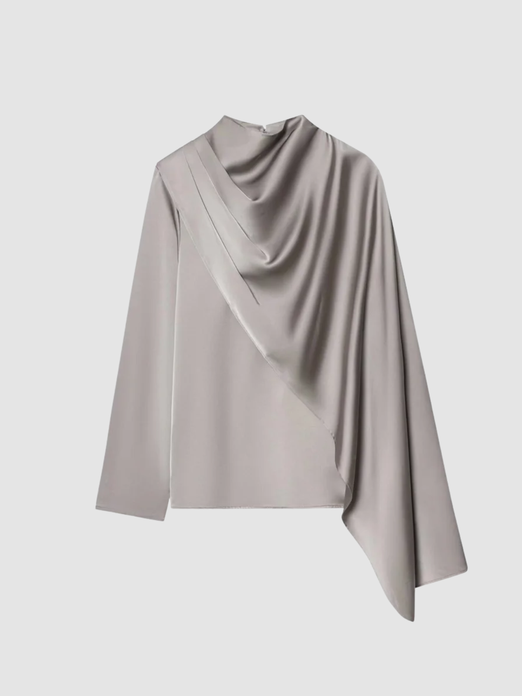 Women’s High-Neck Draped Top – Long Sleeve, Structured Fit