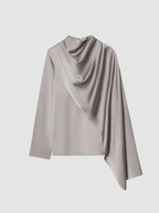 Women’s High-Neck Draped Top – Long Sleeve, Structured Fit