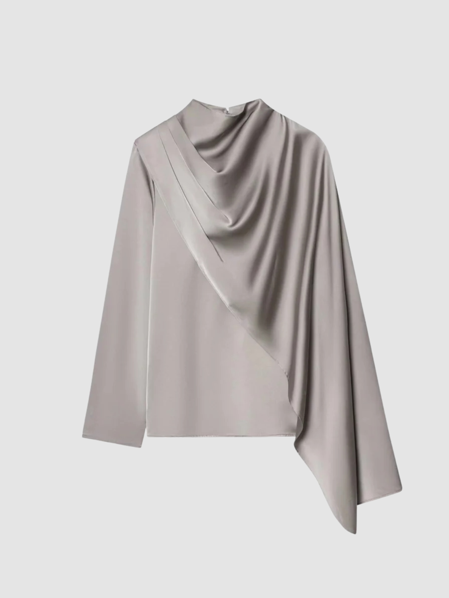 Women’s High-Neck Draped Top – Long Sleeve, Structured Fit