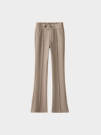 Women’s High-Waist Flared Trousers – Full Length, Button Closure