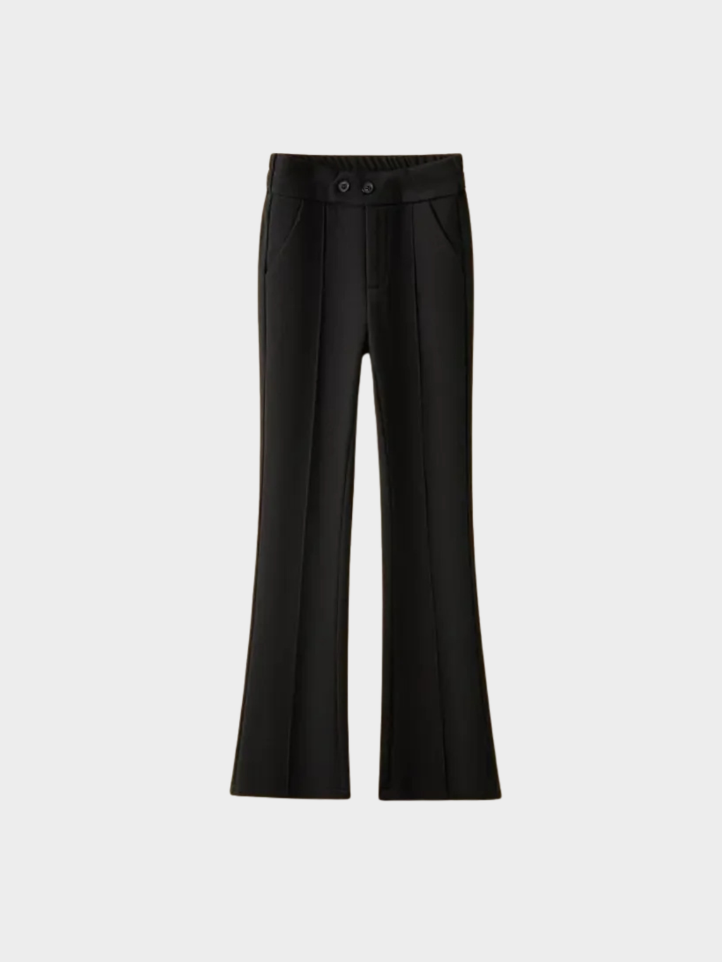 Women’s High-Waist Flared Trousers – Full Length, Button Closure