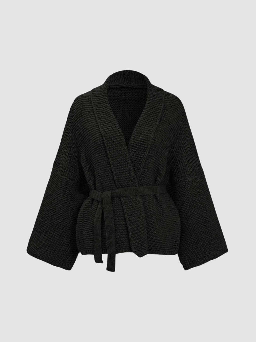 Women’s Knit Open-Front Cardigan – Self-Tie Belt, Long Sleeve, Relaxed Fit