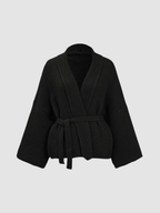 Women’s Knit Open-Front Cardigan – Self-Tie Belt, Long Sleeve, Relaxed Fit