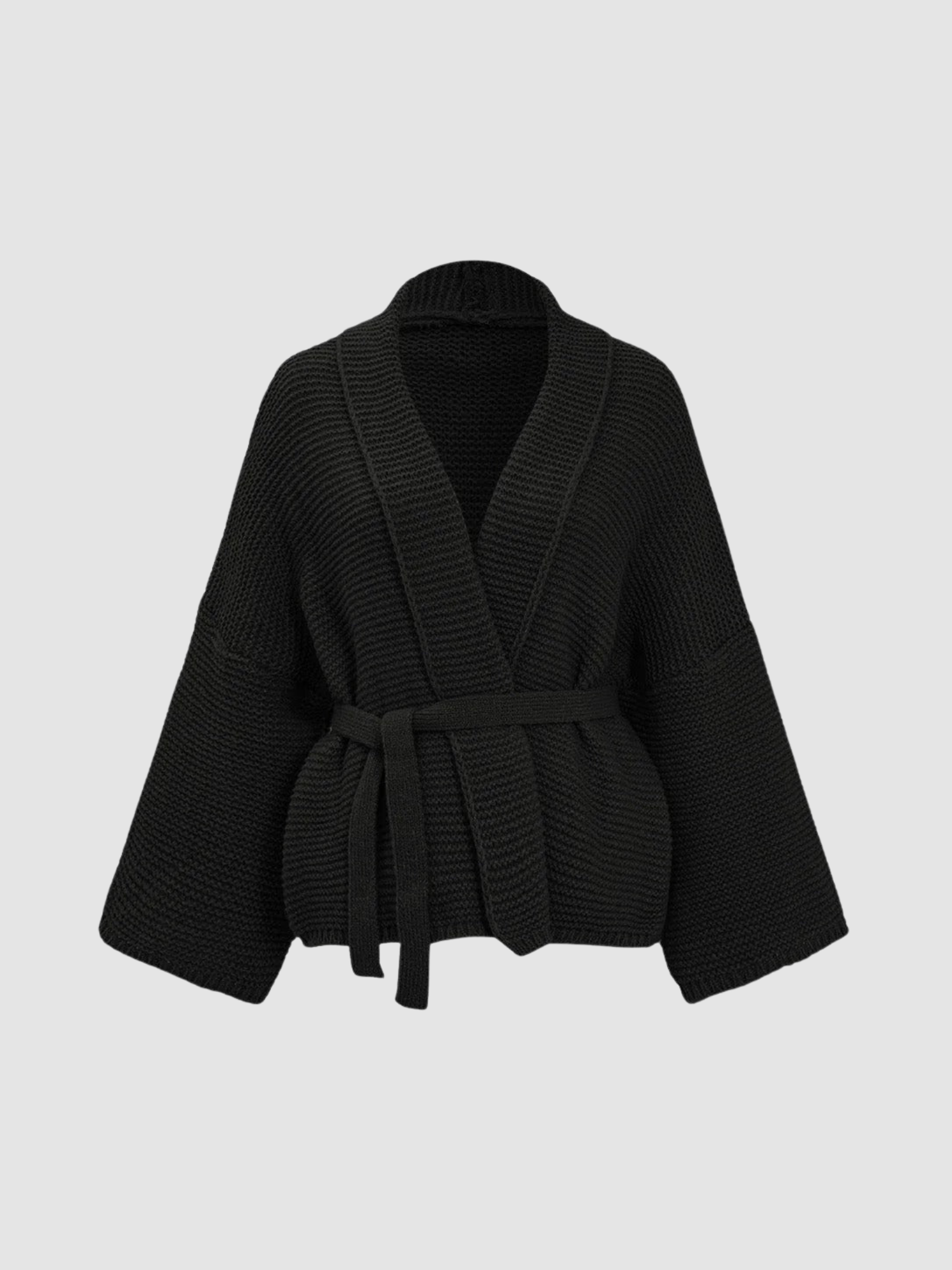 Women’s Knit Open-Front Cardigan – Self-Tie Belt, Long Sleeve, Relaxed Fit