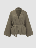Women’s Knit Open-Front Cardigan – Self-Tie Belt, Long Sleeve, Relaxed Fit