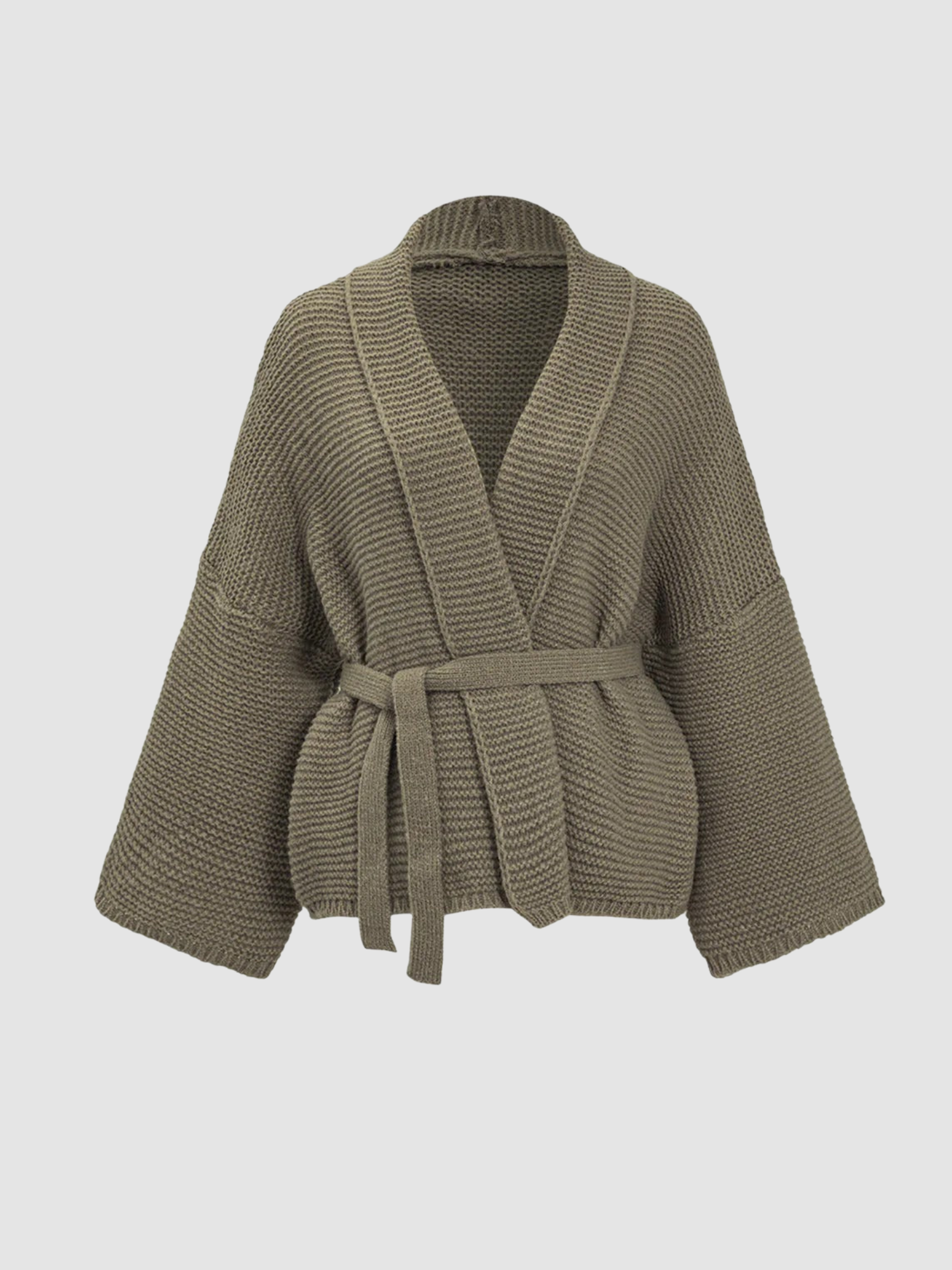 Women’s Knit Open-Front Cardigan – Self-Tie Belt, Long Sleeve, Relaxed Fit