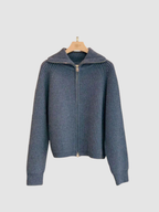 Women’s Knit Zip-Up Cardigan – Turn-Down Collar, Full Zip, Long Sleeve, Regular Fit