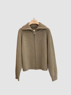 Women’s Knit Zip-Up Cardigan – Turn-Down Collar, Full Zip, Long Sleeve, Regular Fit