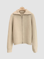 Women’s Knit Zip-Up Cardigan – Turn-Down Collar, Full Zip, Long Sleeve, Regular Fit