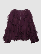 Women’s V-Neck Ruffle Blouse – Long Sleeve, Regular Fit