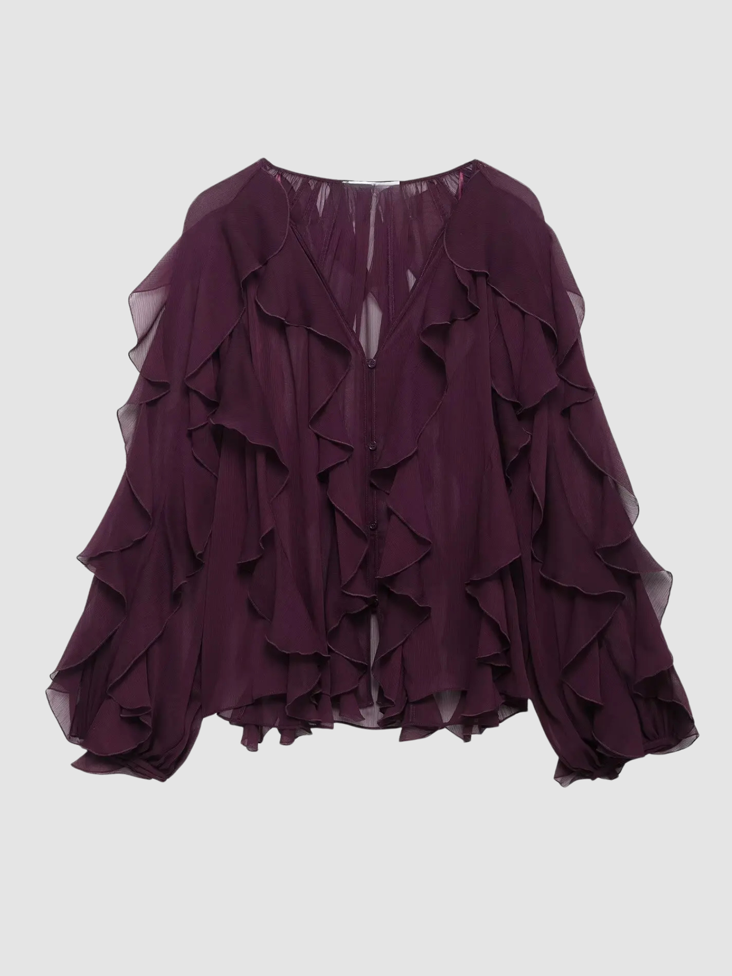 Women’s V-Neck Ruffle Blouse – Long Sleeve, Regular Fit