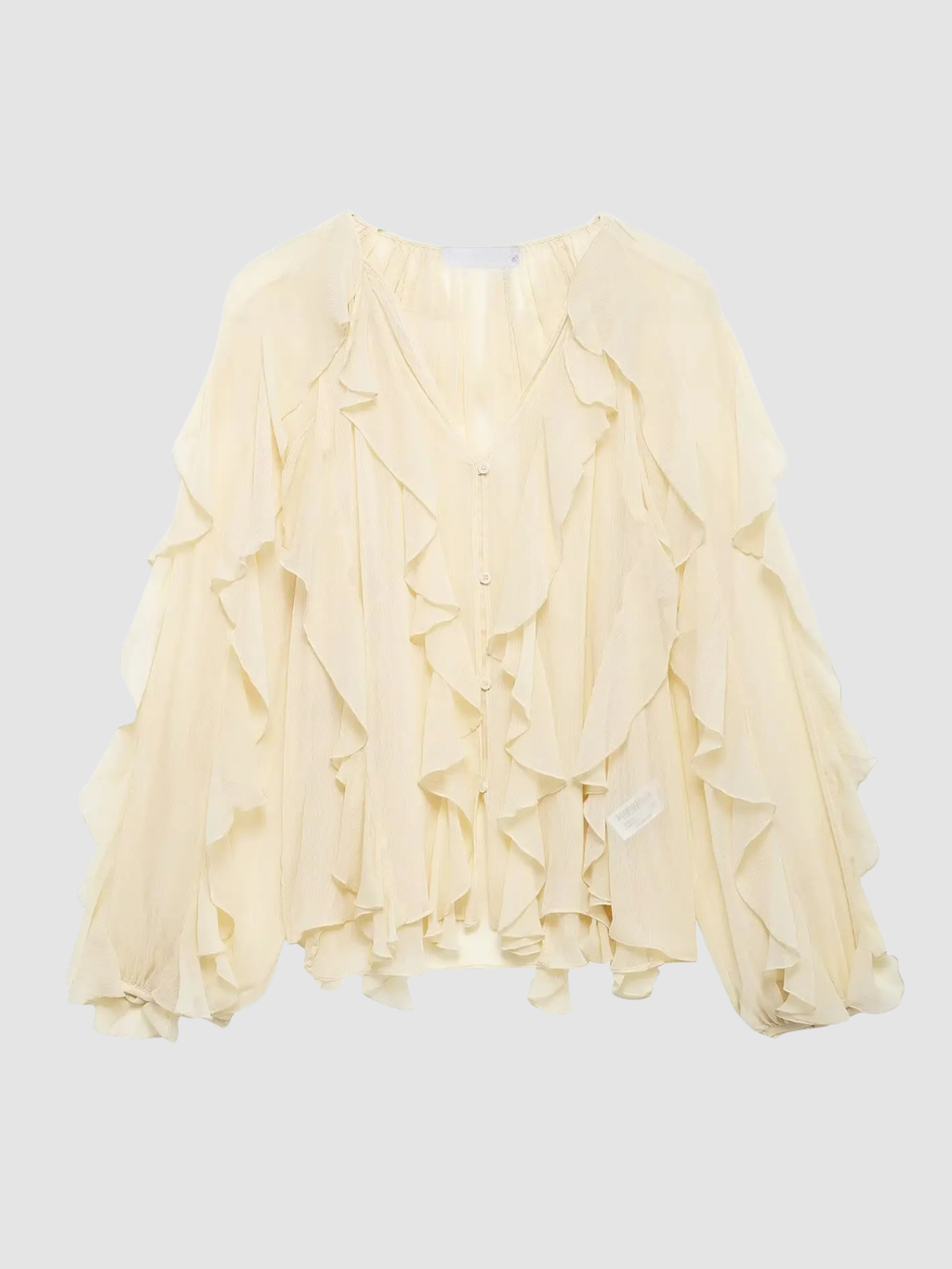 Women’s V-Neck Ruffle Blouse – Long Sleeve, Regular Fit