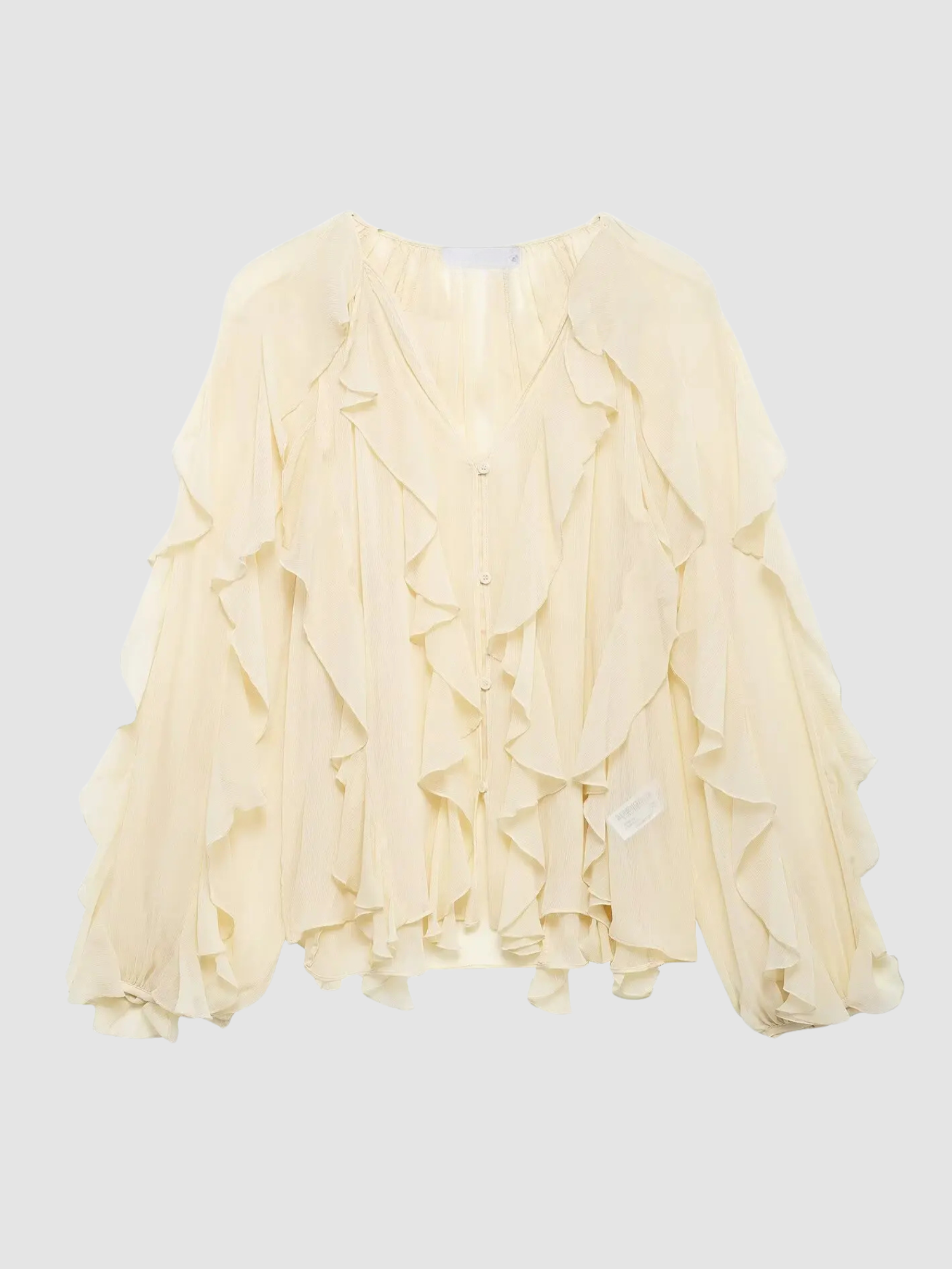 Women’s V-Neck Ruffle Blouse – Long Sleeve, Regular Fit